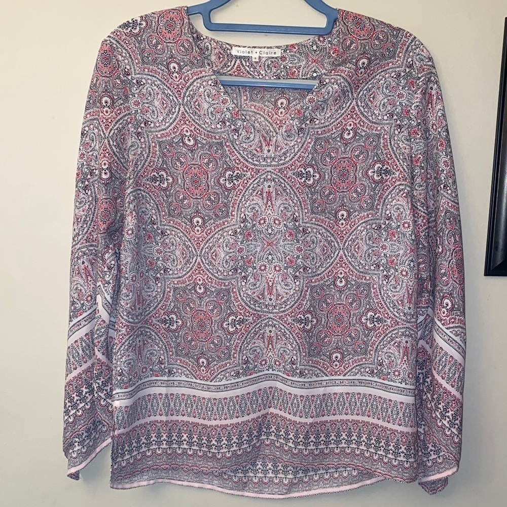Violet + Claire Vibrant Paisley Long Sleeve Top